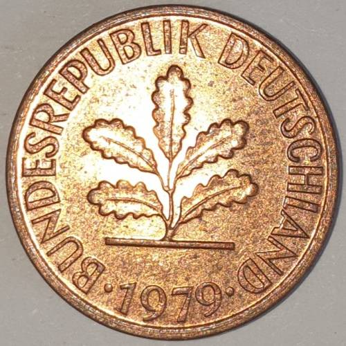 1979 F - 1 PFENNIG - ONE PFENNIG - GERMANY - FEDERAL REPUBLIC - (Copper Plated Steel)